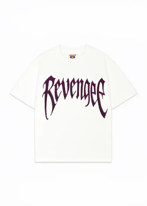 Beyaz Revenge Pembe Taş Baskılı Oversize Unisex T-shirt