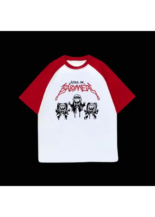 Beyaz Unisex Kırmızı Reglan Baby Metal T-Shirt