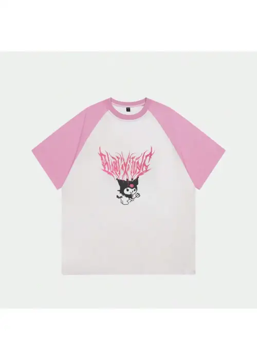 Beyaz Unisex Pembe Reglan Kuromi T-Shirt