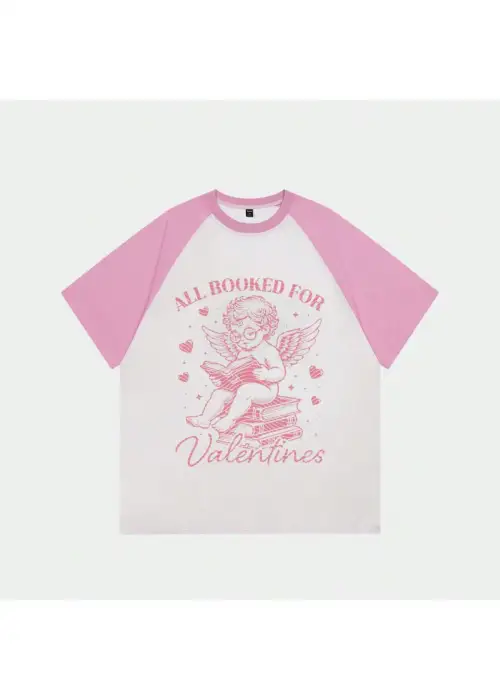 Beyaz Unisex Pembe Reglan Valentines T-Shirt