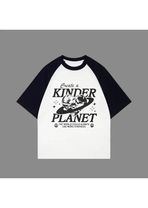 Beyaz Unisex Siyah Reglan Kinder Planet T-Shirt