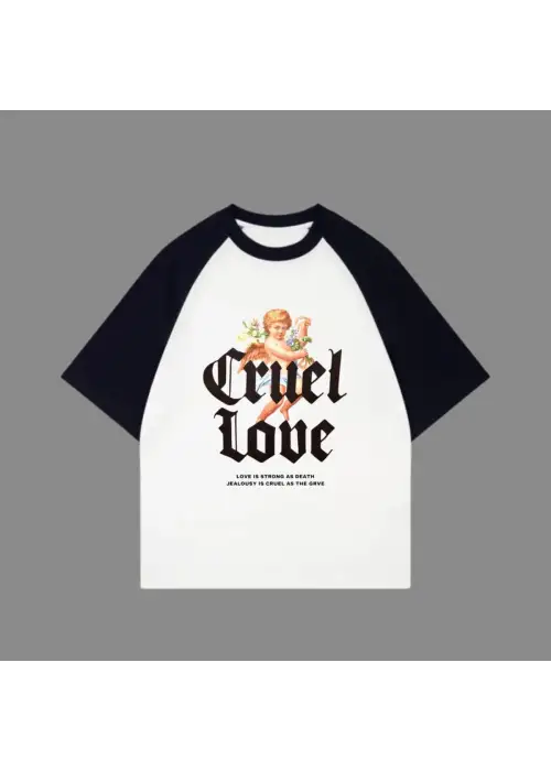 Beyaz Unisex Siyah Reglan Love Valentines T-Shirt