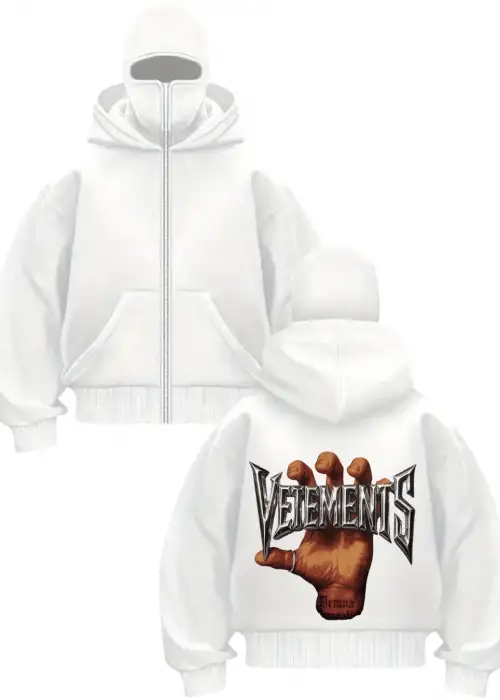Beyaz Vetements Baskılı Kar Maskeli Unisex Sweatshirt Hırka
