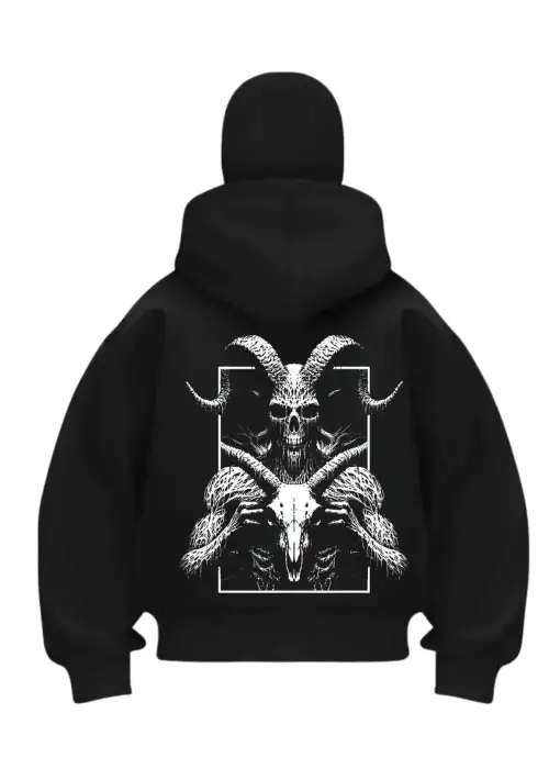 Big Devil Baskılı Siyah Samuray Kar Maske Sweatshirt Hırka