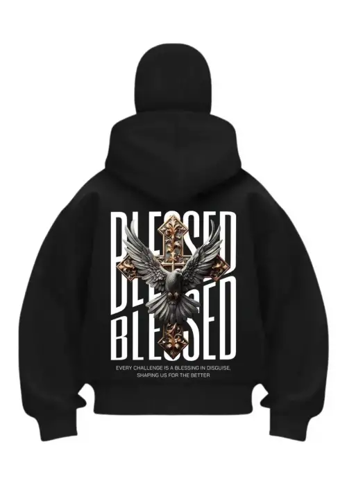 Blesed Baskılı Siyah Samuray Kar Maske Sweatshirt Hırka