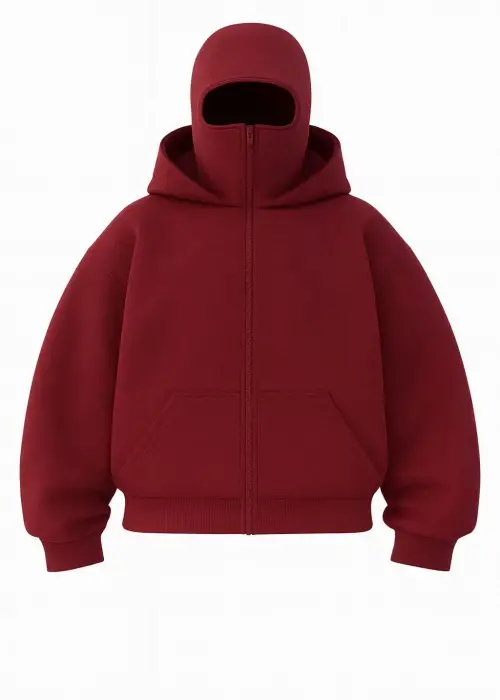Bordo Maskeli Unisex Kapüşonlu Hırka
