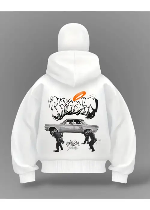 Car Graffiti Detail Full Mask Oversize Unisex Hırka