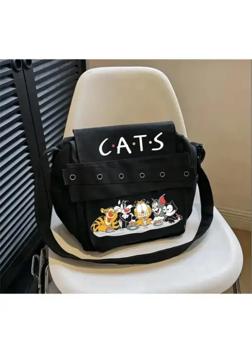 KEDİ AİLESİ Baskılı Postacı Çantası