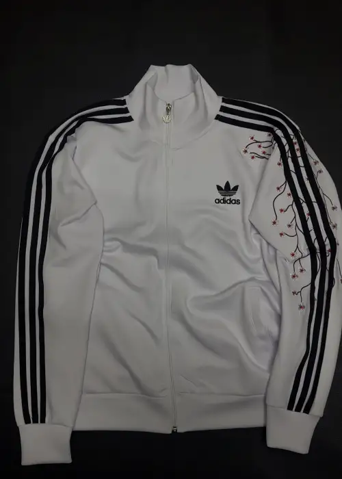 Çizgili Flower Beyaz Oversize Unisex Ceket