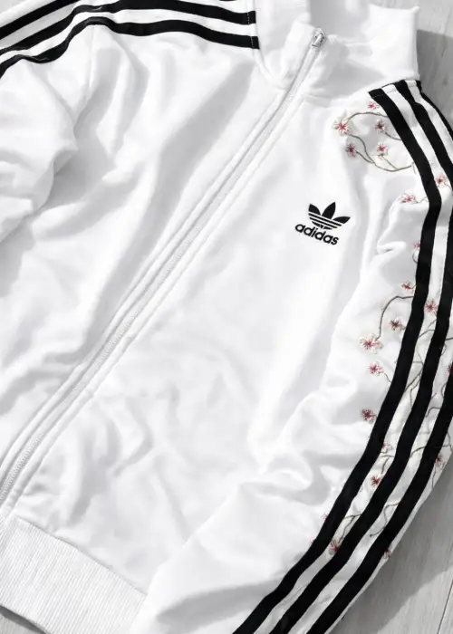 Çizgili Flower Beyaz Oversize Unisex Ceket