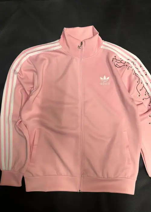 Çizgili Flower Pembe Oversize Unisex Ceket