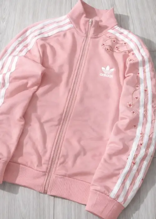 Çizgili Flower Pembe Oversize Unisex Ceket