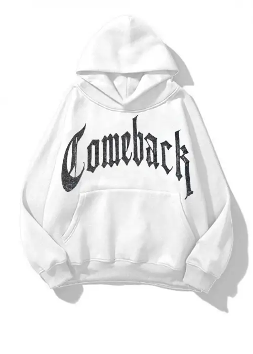 ComeBack Beyaz Taş Baskılı Oversize Unisex Kapüşonlu Sweat