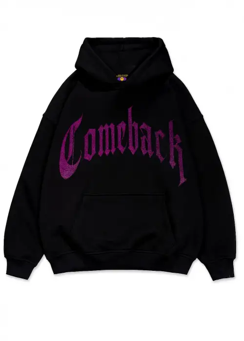 ComeBack Pembe Taş Baskılı Oversize Unisex Kapüşonlu Sweatshirt