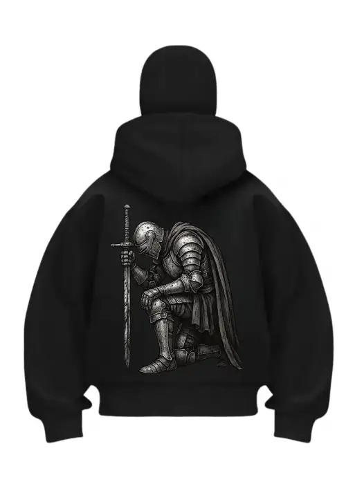 Cry Sword Baskılı Siyah Samuray Kar Maske Sweatshirt Hırka