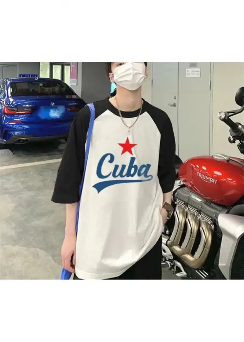 Cuba Model Siyah Reglan Kol Kısa Kollu Tişört