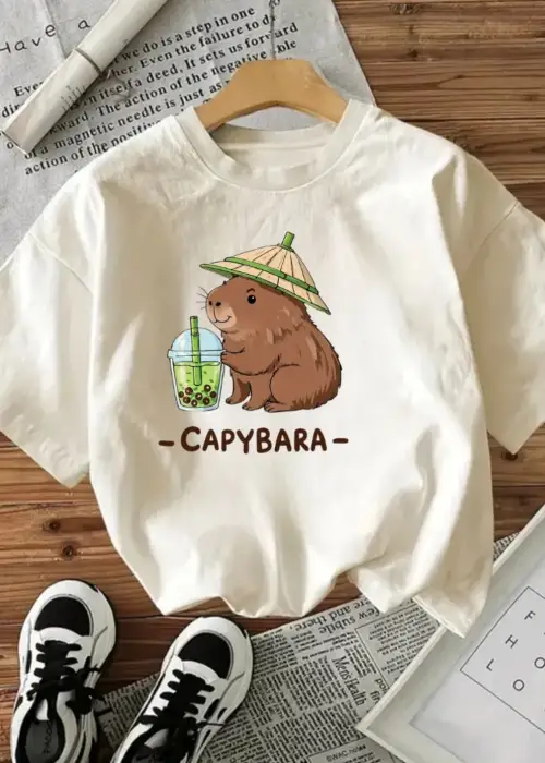 Cute Capy Bara Baskılı Unisex Oversize T-shirt