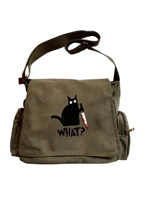 Cute Cat Seriouse Baskılı Unisex Postacı Çantası