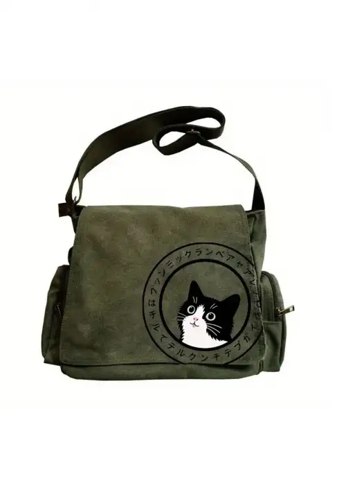 TOTORO CAT Baskılı Unisex Postacı Çantası