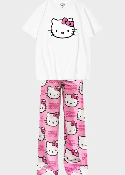 Hello Kitty pijama Unisex Alt-Üst T-shirt Eşofman Takım