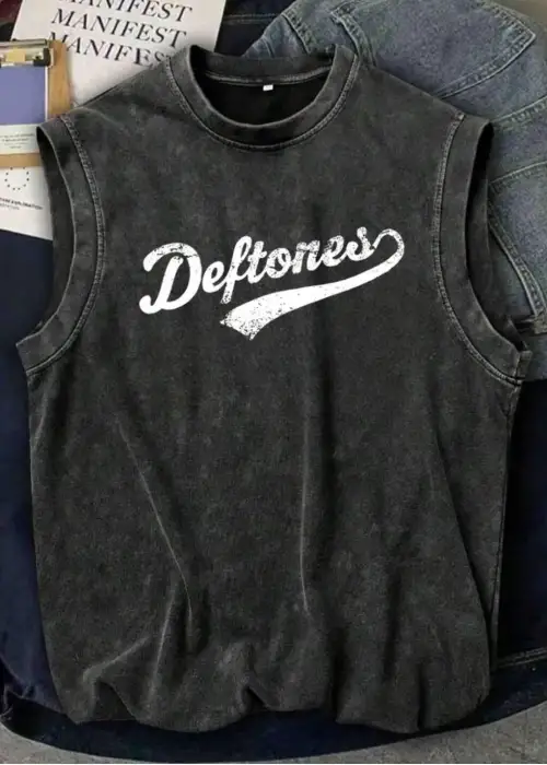 Deftones Kolsuz Atlet Bisiklet Yaka Yıkamalı Vintage Unisex Oversize T-Shirt