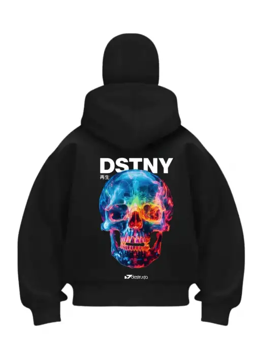 DSTNY Skull Baskılı Siyah Samuray Kar Maske Sweatshirt Hırka