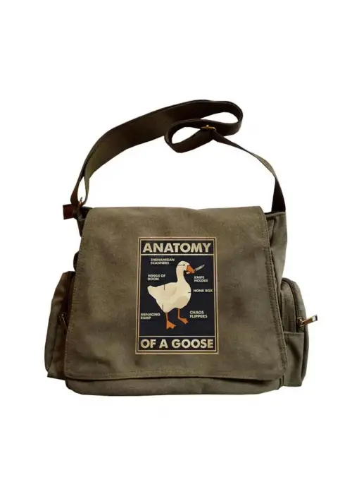 Duck Anatomy Baskılı Unisex Yeşil Postacı Çantası