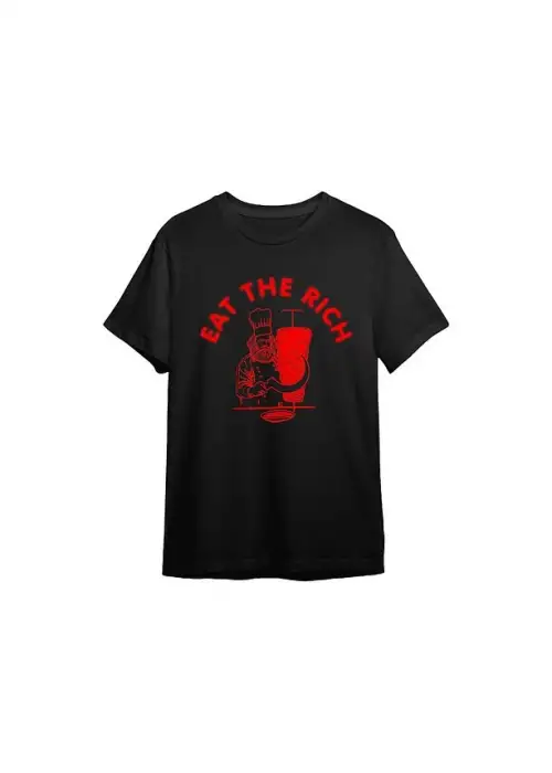 EAT THE RICH Siyah Baskılı Unisex Oversize T-shirt