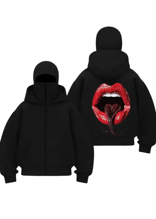 Epss Snake Baskılı Siyah Samuray Kar Maske Sweatshirt Hırka