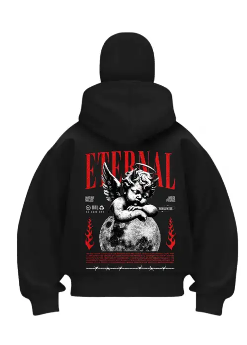 Eternal Baskılı Siyah Samuray Kar Maske Sweatshirt Hırka