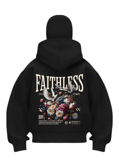 Faithless Baskılı Siyah Samuray Kar Maske Sweatshirt Hırka