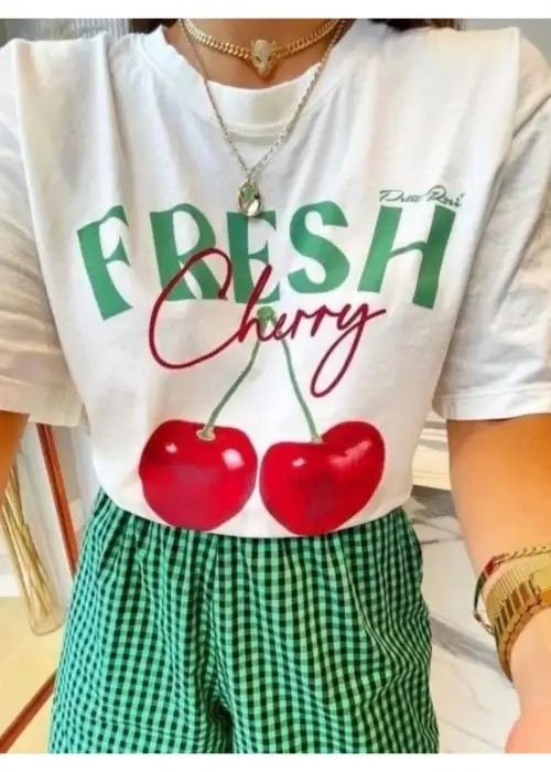 Fresh Cherry Baskılı Unisex Oversize T-shirt