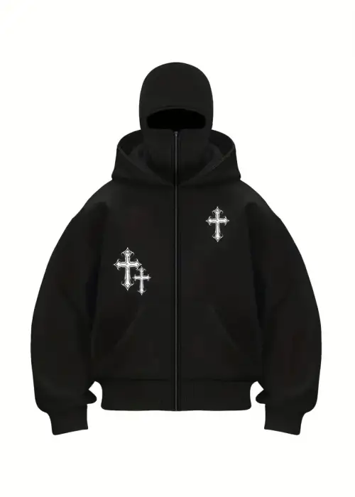 Gothic Cross Baskılı Kar Maskeli Ninja Unisex Sweatshirt Hırka