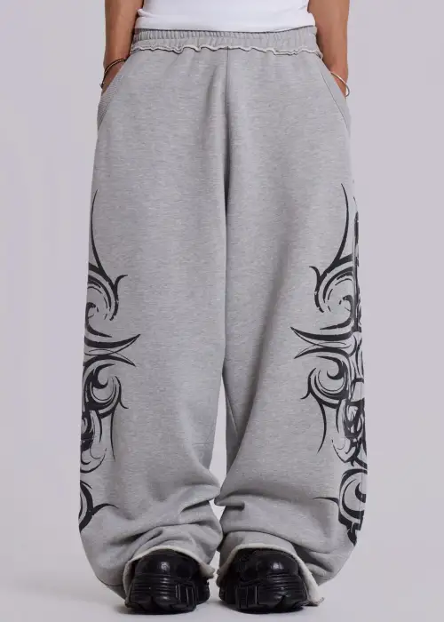 Gri Tribal Detay Baggy Eşofman Altı