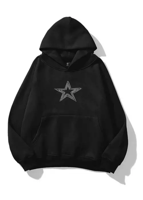 Harajuku Unisex Star Stroke Taş Baskılı Sweatshirt