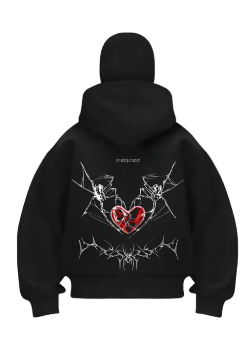Heart Box Baskılı Siyah Samuray Kar Maske Sweatshirt Hırka
