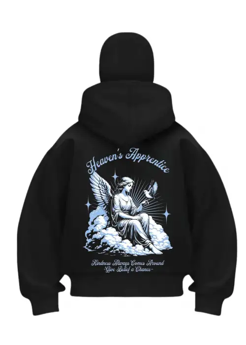 Heavens Angel Baskılı Siyah Samuray Kar Maske Sweatshirt Hırka