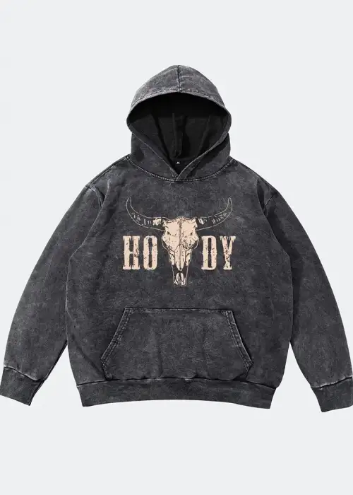 HODY Gri Yıkamalı Kumaş Kapüşonlu Sweatshirt