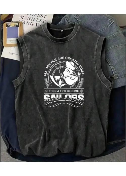 Holiday Line Sailor Atlet Bisiklet Yaka Yıkamalı Vintage Unisex Oversize T-Shirt