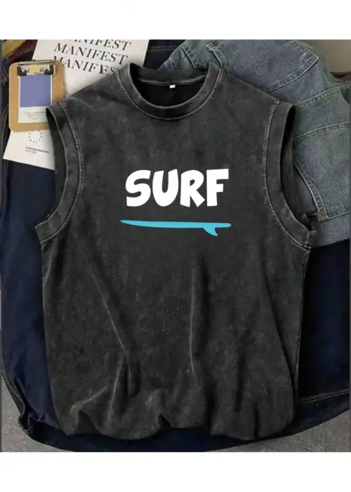 Holiday Line Surf Atlet Bisiklet Yaka Yıkamalı Vintage Unisex Oversize T-Shirt