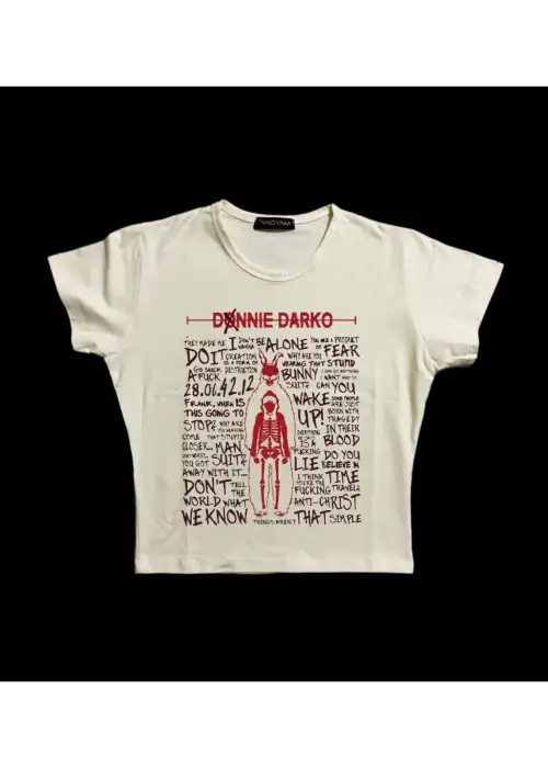 Donnie Darko Beyaz Kadın Üste Oturan Kalıp Bel Boy Crop