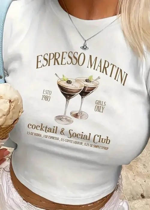 Kemer Boy Martini Baskılı Crop Bluz