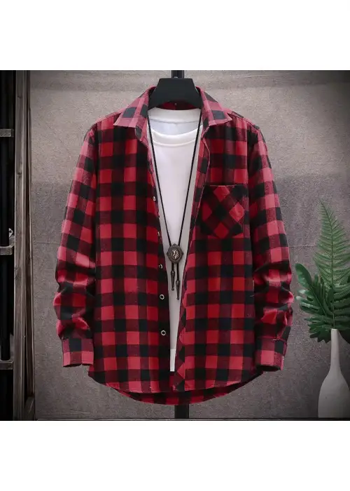 Kırmızı Ekoseli Siyah Oversize Kalıp Oduncu Gömlek