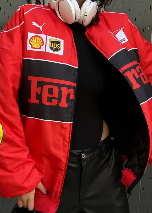 Kırmızı F1 Ferrari Racing Retro Unisex Bomber Ceket