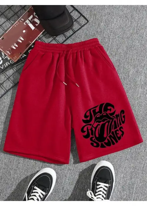 Kırmızı The Rolling Stones Detaylı Şort