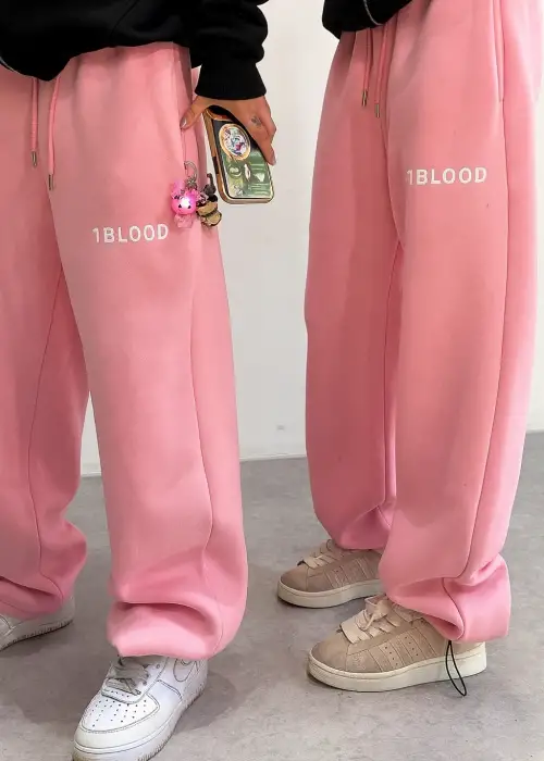 Kışlık 1Blood Nakışlı Pembe Ayarlanabilir Paça Oversize Eşofman Altı