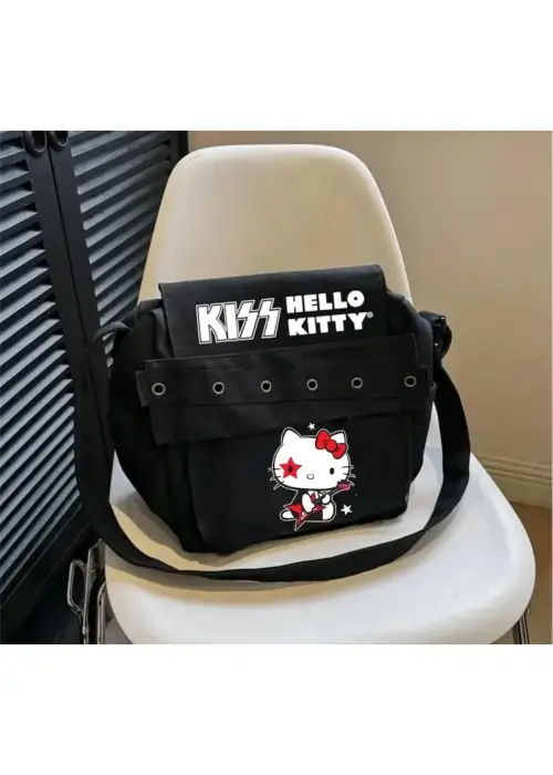 Kiss X Hello Kitty RocknRoll Partnership Baskılı Postacı Çantası