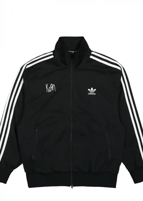 Korn Nakışlı Logolu Çizgili Siyah Ceket