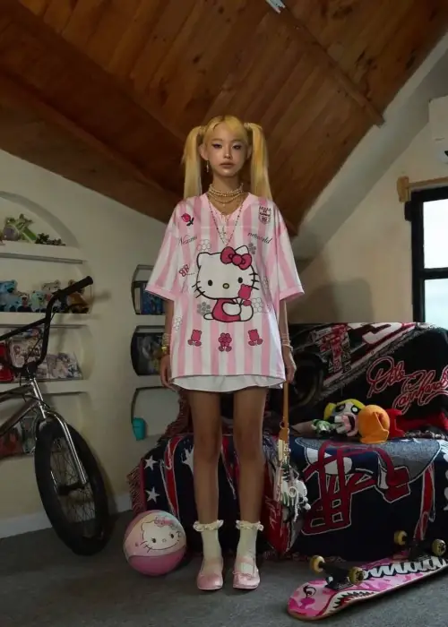 Koyu Pembe Hello Kitty Detail Unisex Jersey Forma