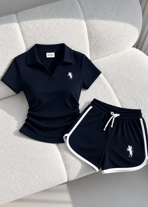 Lacivert Fit Polo Yaka Şort Takım